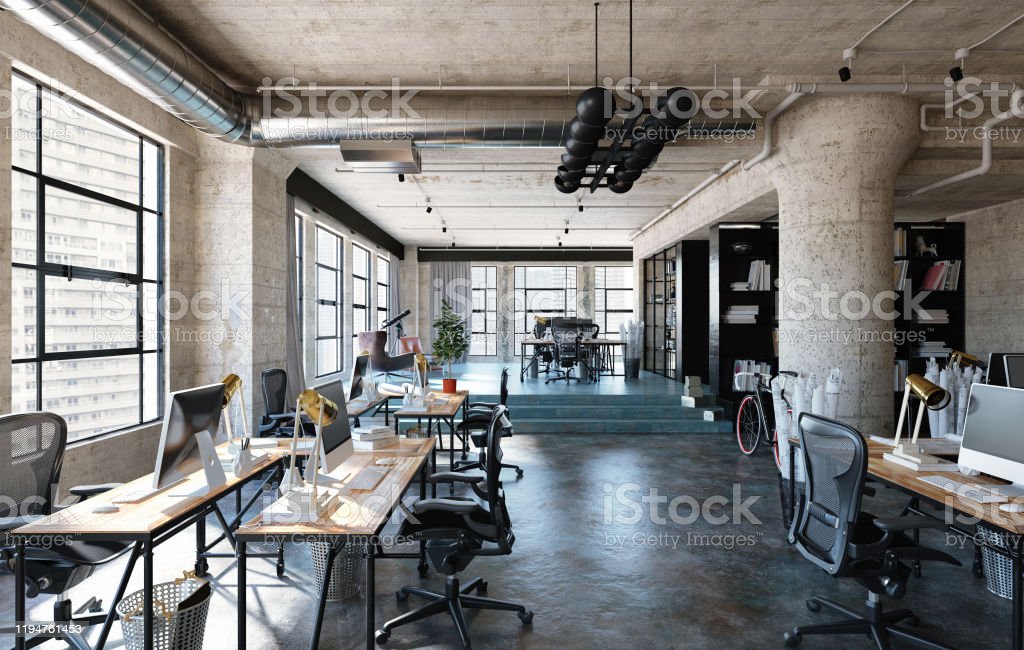 Office Interior In Loft Industrial Style Stock Photo - Download Image Now -  iStock