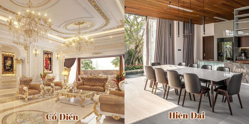 So Sánh Nội Thất Cổ Điển và Hiện Đại Sự phô trương trong cổ điển vs Tính tiện ích trong hiện đại