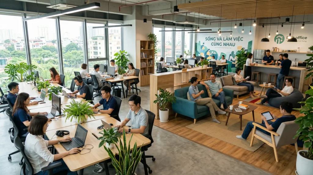 Khu làm việc và khu sinh hoạt chung