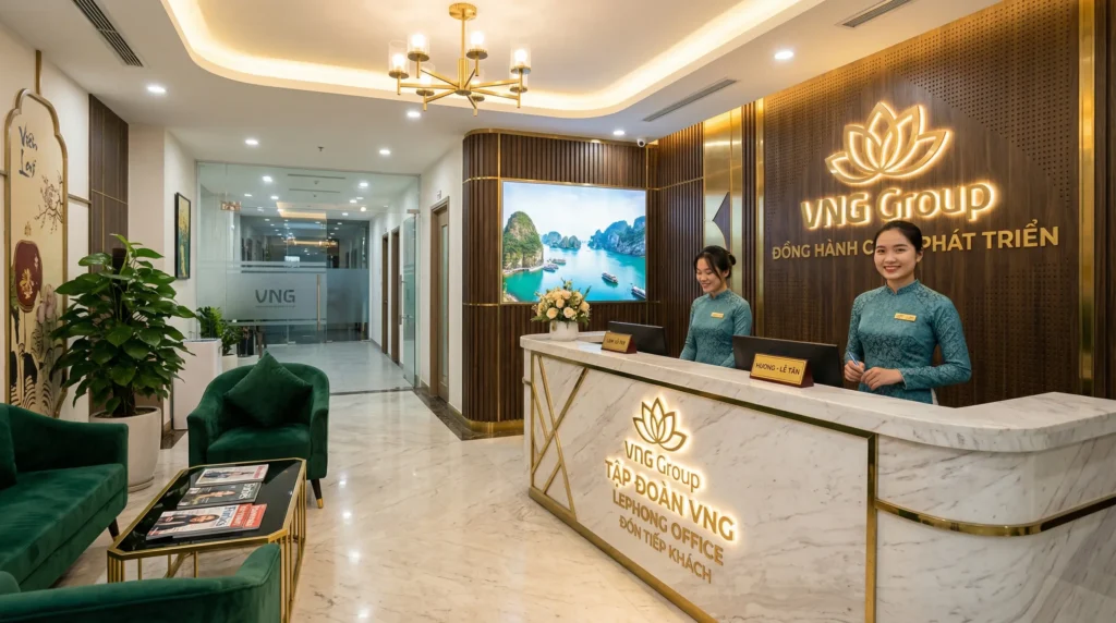 Thiết kế thi công văn phòng với quầy lễ tân sang trọng